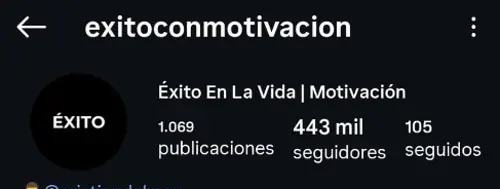Cuenta temática exitoconmotivacion con 443 mil seguidores