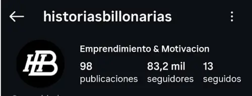 Cuenta temática historiasbillonarias con 83,2 mil seguidores